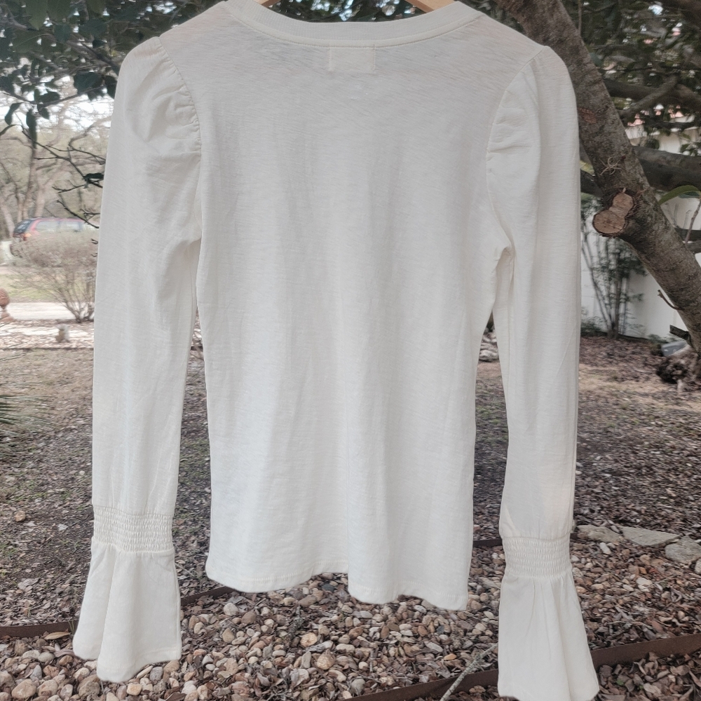 Nation LTD Pima Cotton Cream  White Long Sleeve Top Sz XS Like New - Picture 7 of 7